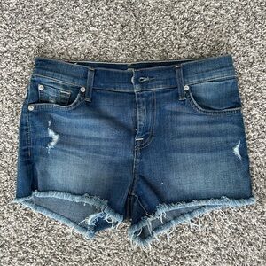7 For All Mankind Blue Frayed Hem Jean Shorts Size 26
